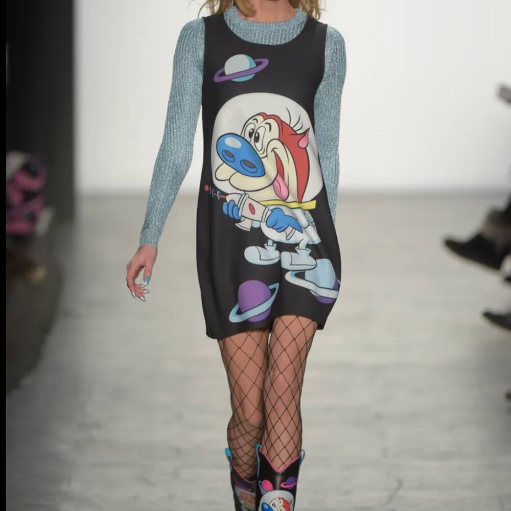 RARE Jeremy Scott Ren and Stimpy Dress - Sz 42 M - Runway 2016 - NEW WITH TAGS